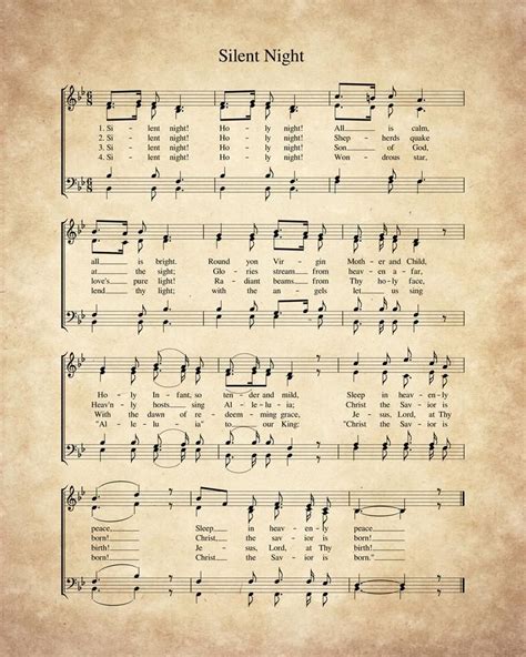 Silent Night Christmas Carol Art, Vintage 1818 Christmas Carol Music Sheet Christmas Carol Sheet ...