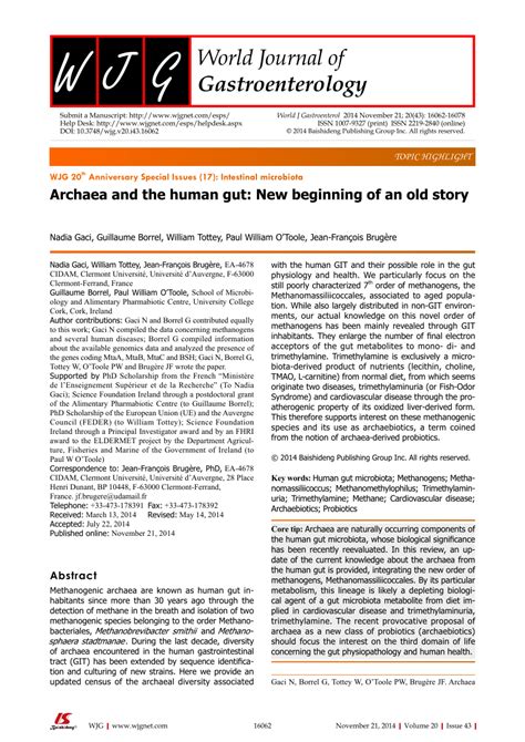 (PDF) Archaea and the human gut: New beginning of an old story