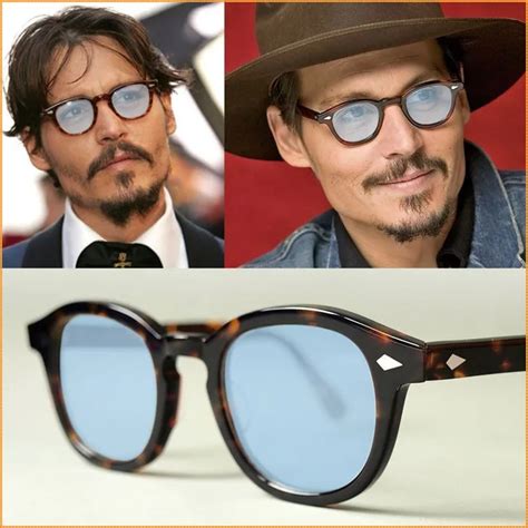 Tinted Retro Eyeglasses Tortoise Black Johnny Depp acetate Frame Sunglasses Blue lens-in Men's ...