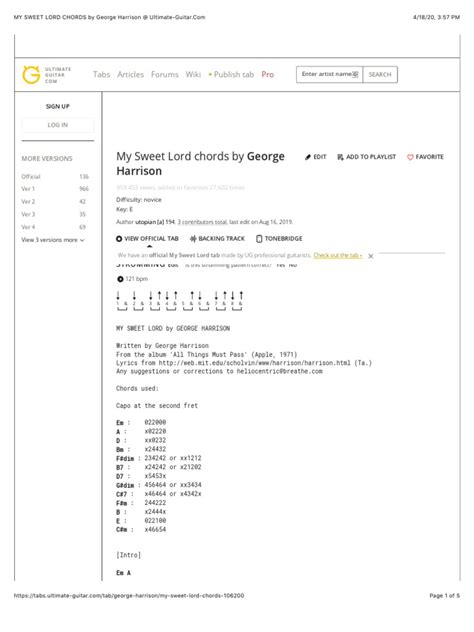 MY SWEET LORD CHORDS by George Harrison @ | PDF | Song Structure | George Harrison