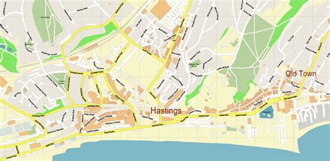 Eastbourne + Bexhill + Hastings UK PDF Vector Map: City Plan High ...