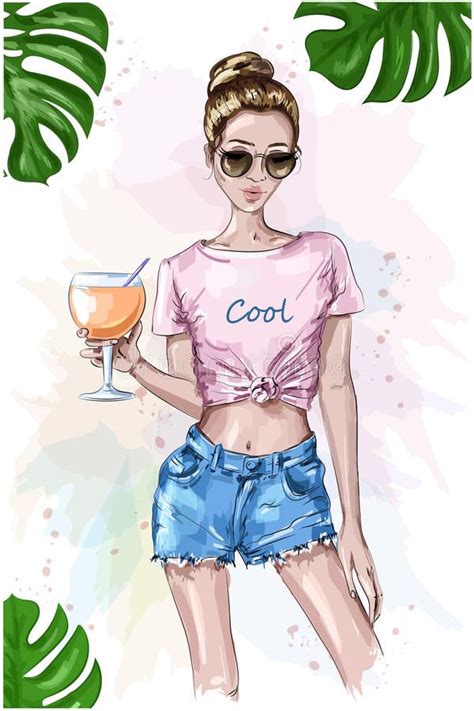 Cute stylish girl in crop top. Summer look. Fashion woman holding cocktail drin… | Fashion ...