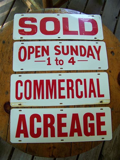 4 VINTAGE SIGN s OLD METAL REALTOR DOUBLE 2 SIDED ADVERTISING COMMERCIAL SIGN #1 -- Antique ...