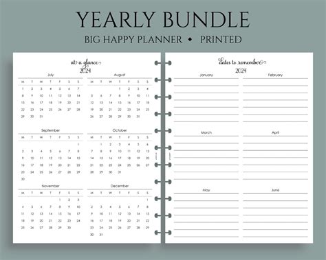 Yearly Calendar Bundle, Year-at-a-glance, Dates to Remember, U.S. Holidays Big Happy Planner / 8 ...