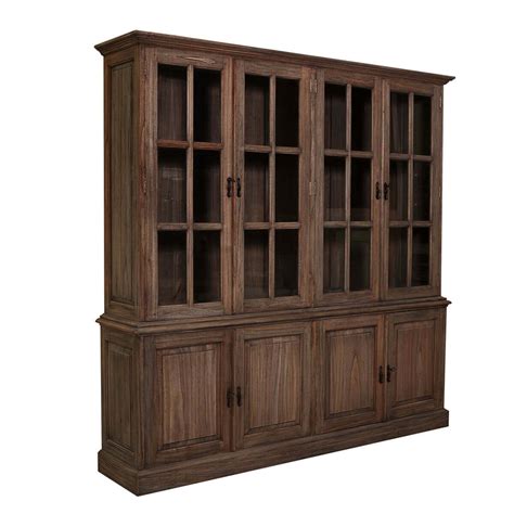 Leesburg Classic Teak Wood Glass Door Dining Room Hutch Cabinet