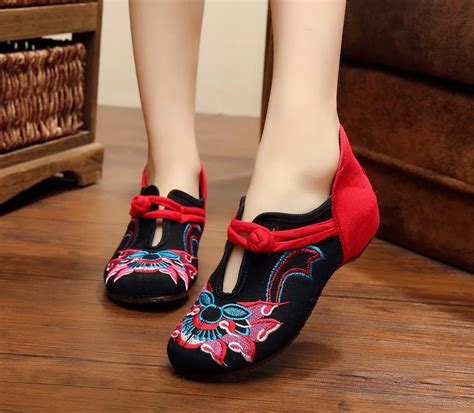 Black + red Women Shoes Old Beijing Mary Jane Flats With Casual Shoes ...