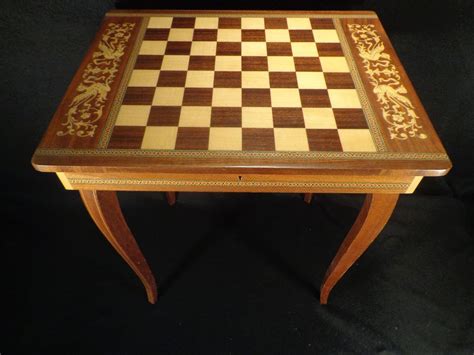 Antique 1940 s-50 s Chess Board Table Music Box Swiss Made Ornate wood ...