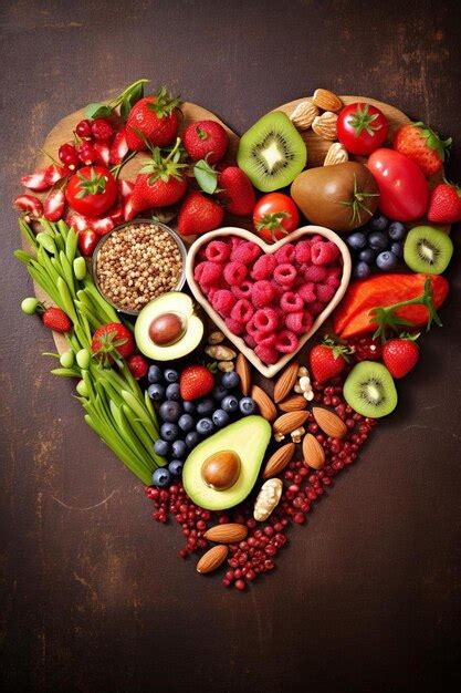 Premium Photo | A heart shaped arrangement of fruits and vegetables