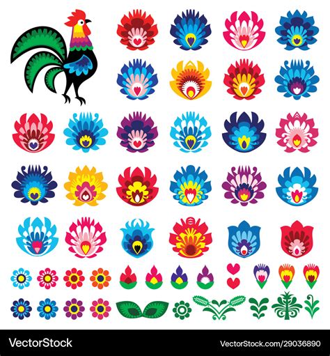 Polish folk art wycinanki design elements Vector Image