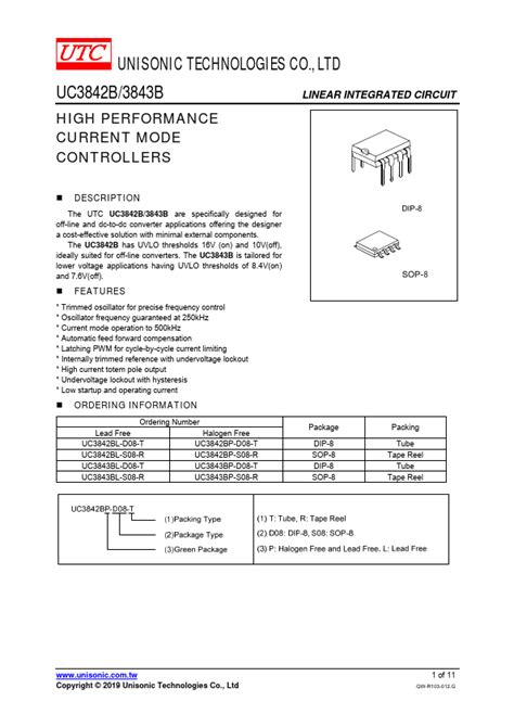 UC3843B datasheet, controllers equivalent, UTC