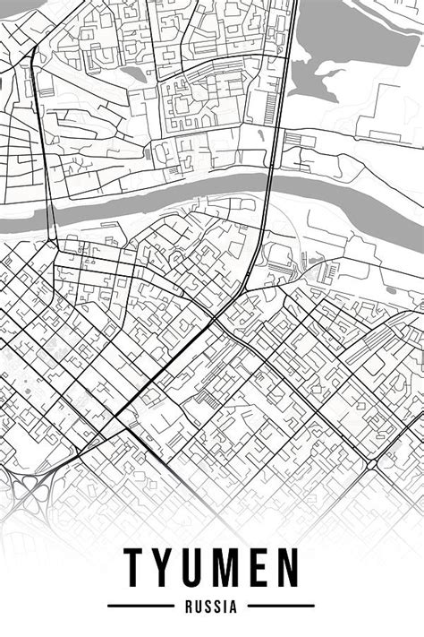 Tyumen Map Russia Black and White Aesthetic Minimalistic Digital Art by Ricardo Pereira | Fine ...