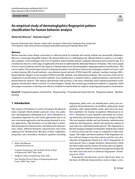 An empirical study of dermatoglyphics fingerprint pattern ...