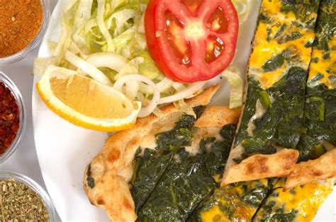 Turkish pide - spinach stock image. Image of restaurant - 1295371