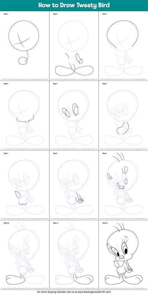 How to Draw Tweety Bird (Tweety) Step by Step | DrawingTutorials101.com