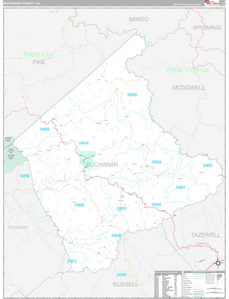 Buchanan County, VA Wall Map Premium Style by MarketMAPS - MapSales