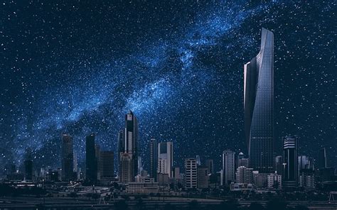 Night Sky, stars, Buildings, City, Night, HD wallpaper | Peakpx