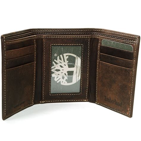 Timberland Men's Leather Wallet Double Billfold Section ID Card Window Trifold | eBay