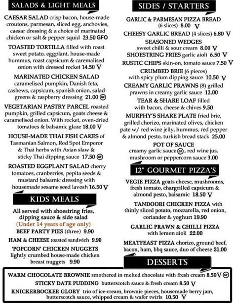 Murphy's Irish Pub Menu, Menu for Murphy's Irish Pub, Mandurah, City of Mandurah - Urbanspoon/Zomato