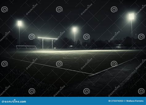 Big Football Field Illuminated by Floodlights at Night. Generative AI ...