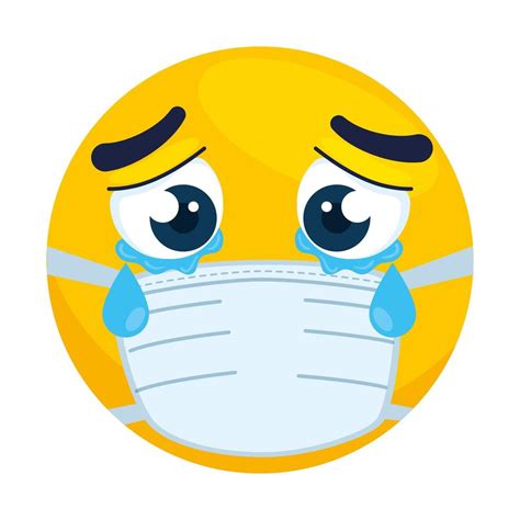 emoji crying wearing medical mask, yellow face crying wearing white surgical mask icon 1892715 ...