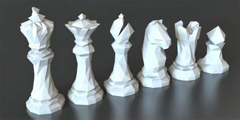 Faceted Chess Set @ Pinshape | 3d printing art, Chess set, 3d printing