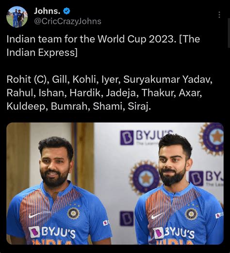 Indian World Cup 2023 Squad : r/IndiaCricket