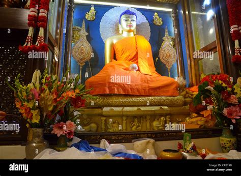 Interior view of the sacred Mahabodhi Temple, with the Buddha statue ...