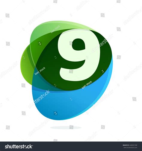 Number Nine Logo Green Leaves Blue Stock Vector (Royalty Free ...