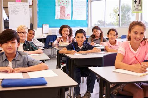 Elementary Classroom, No Kid or Teacher, with Chairs and Tables. Education Concept Stock Image ...