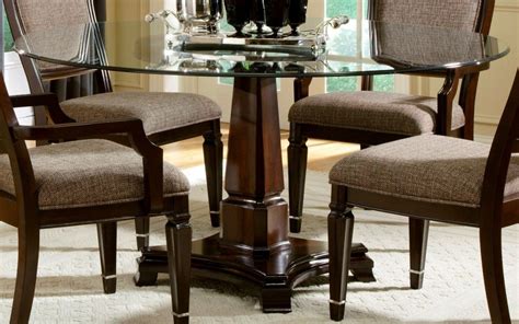 Awesome Classic Brown Varnished Wooden Dining Table Base With Rounded Glass Top | Glass dining ...