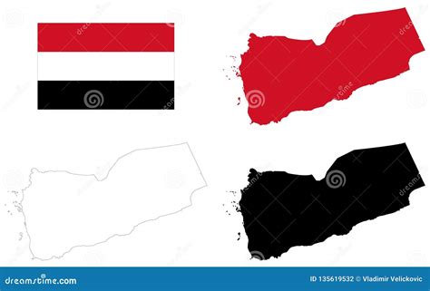 Yemen Flag and Map - Republic of Yemen Stock Vector - Illustration of country, sanaa: 135619532