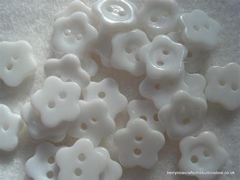 11mm White Flower Shaped Buttons Pack of 30 Small White