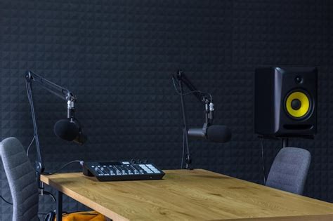 Premium Photo | Podcast recording studio with microphones and equalizer ...