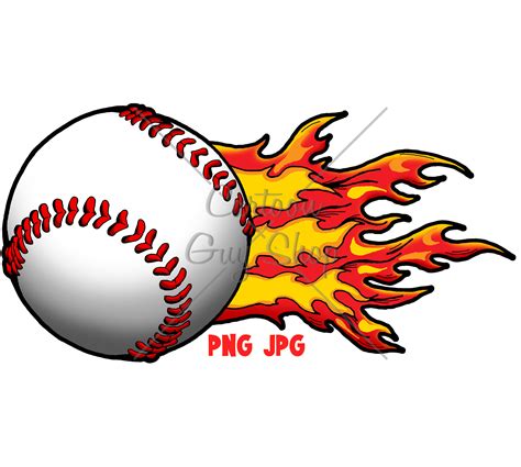 Baseball Clipart Flaming Baseball PNG JPG Cartoon - Etsy