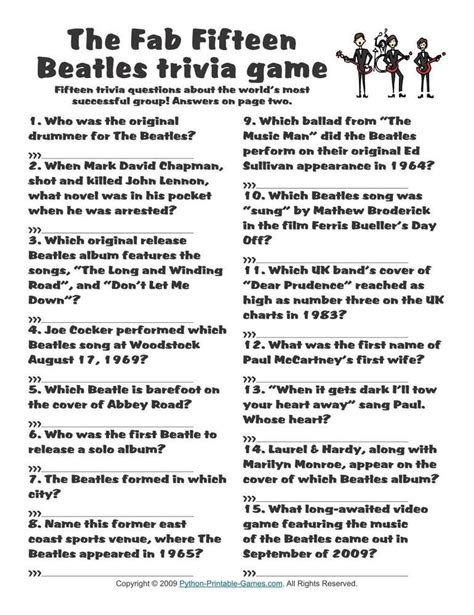 Beatles Trivia Questions And Answers Printable - Printable Word Searches