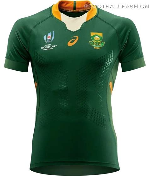 South Africa 2019 Rugby World Cup Asics Jerseys - FOOTBALL FASHION | Rugby outfit, Rugby world ...