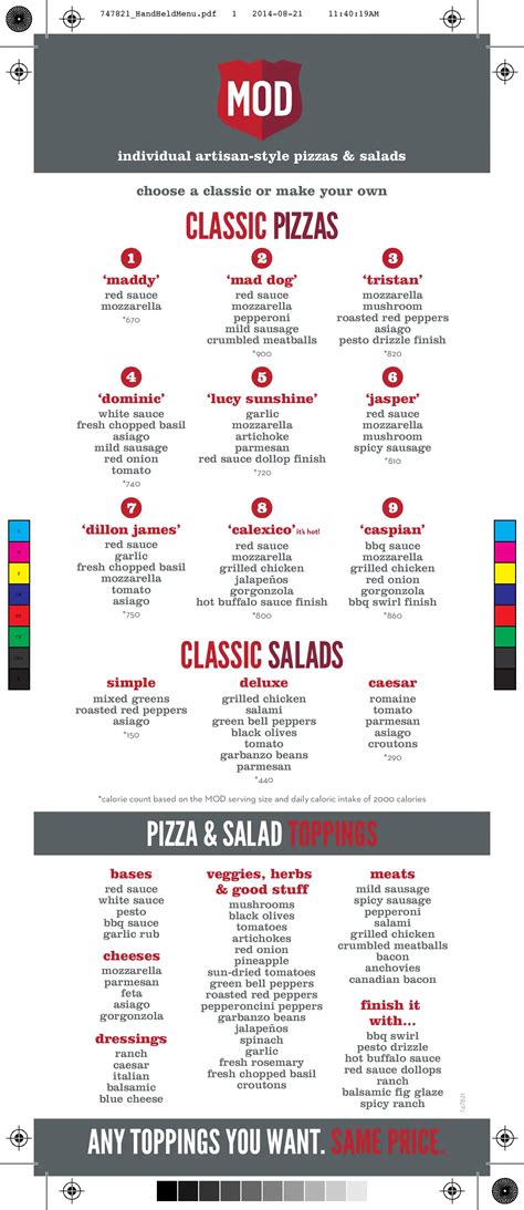 MOD Pizza Menu, Menu for MOD Pizza, Lake Oswego, Lake Oswego - Urbanspoon/Zomato