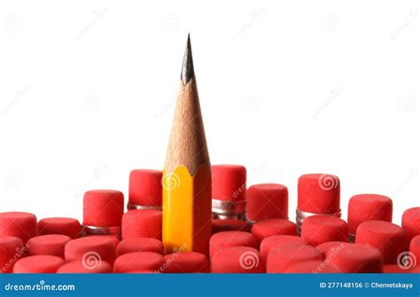 Sharp Graphite Pencil among Others with Erasers Isolated on White Stock Photo - Image of drawing ...