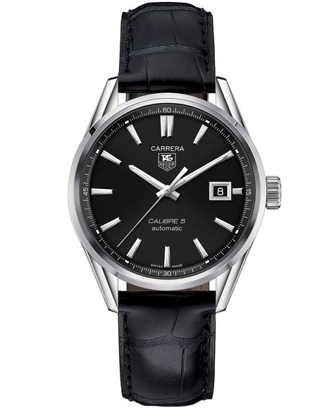 TAG Heuer Men's Swiss Automatic Carrera Calibre 5 Black Leather Strap Watch 39mm WAR211A.FC6180 ...