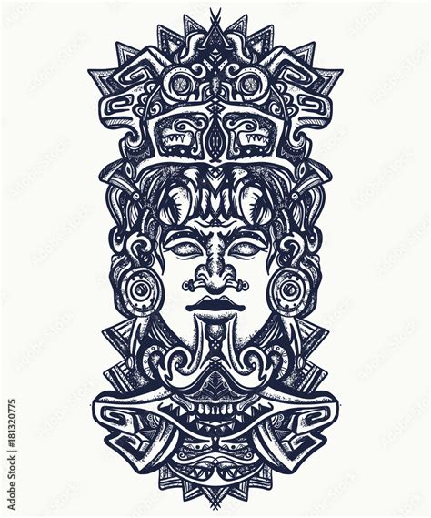 Ancient aztec totem, Mexican god. Ancient Mayan civilization. Indian ...