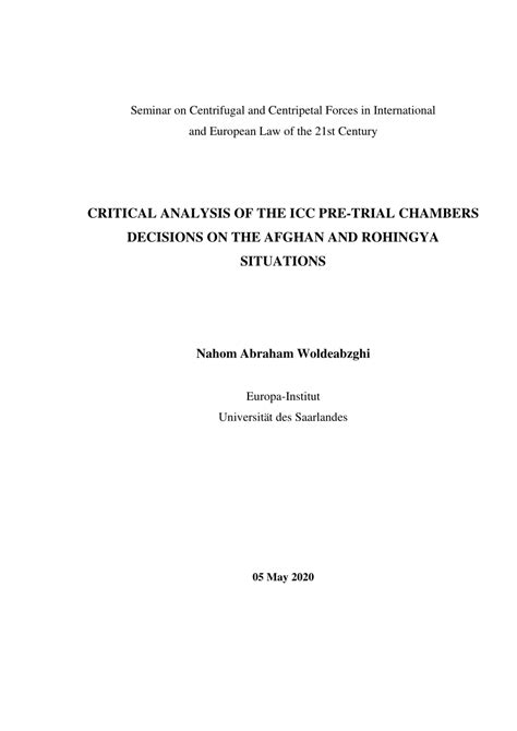 (PDF) CRITICAL ANALYSIS OF THE ICC PRE-TRIAL CHAMBERS DECISIONS ON THE AFGHAN AND ROHINGYA ...