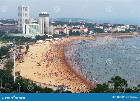 Beach in Qingdao editorial photo. Image of crowded, guard - 144400516