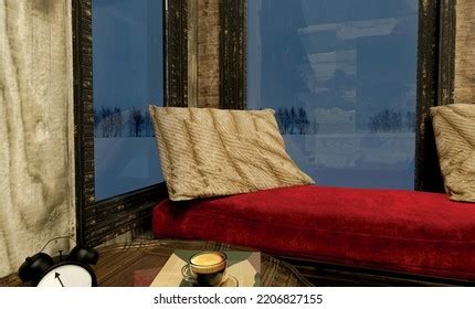 Rustic Wooden Cabin Interior Night Exterior Stock Illustration ...