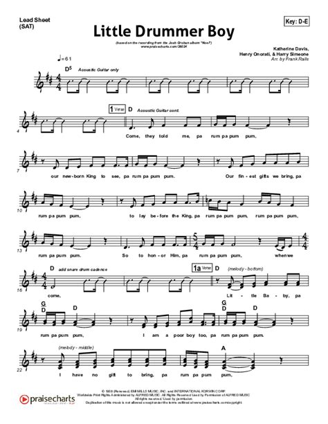 Little Drummer Boy Sheet Music PDF (Josh Groban) - PraiseCharts