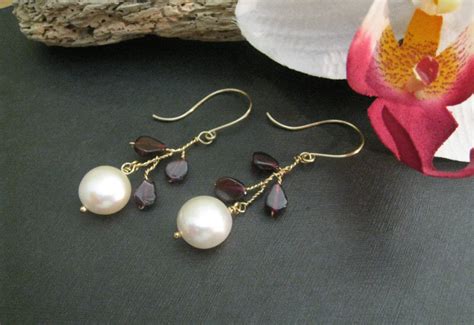 Pearl Earrings Pearl and Gemstone Nature Inspired Leaf - Etsy