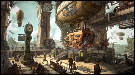 steampunk airship station, su jeong Ahn on ArtStation at https://www ...