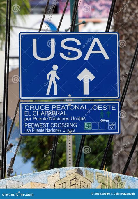 Signage for Pedestrian Border Crossing from Mexico To USA in Tijuana Mexico Editorial Photo ...