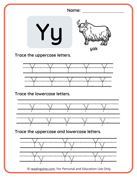 Uppercase and Lowercase Letter Y Tracing Worksheet-image - ReadingVine