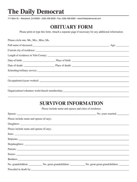 Obituary Template - Fill Online, Printable, Fillable, Blank | pdfFiller