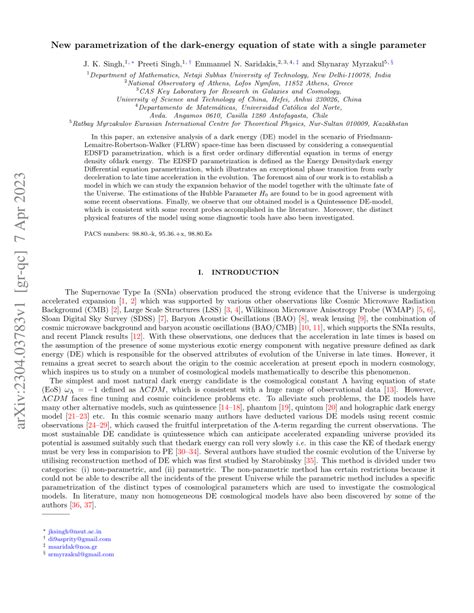 (PDF) New parametrization of the dark-energy equation of state with a ...